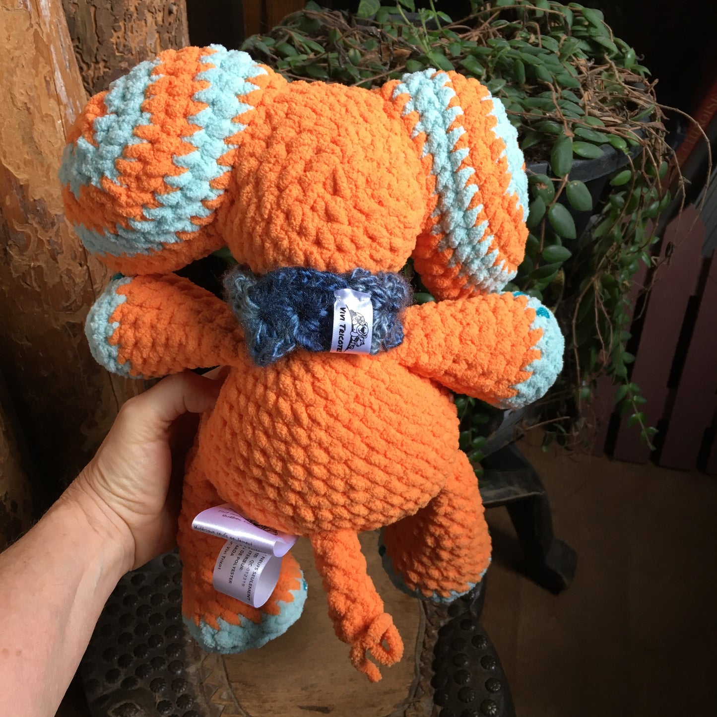 Orangina The elephant with Big Belly, Orange and Aqua, can be personalized in doggies