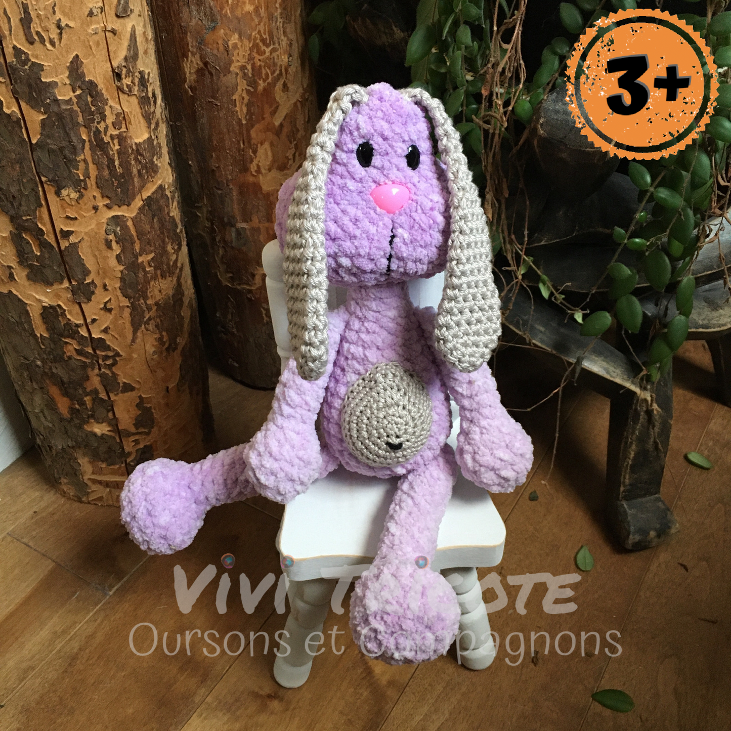 PERLIN PINPIN the Squeeze-it bunny with floppy ears- Lilac and beige