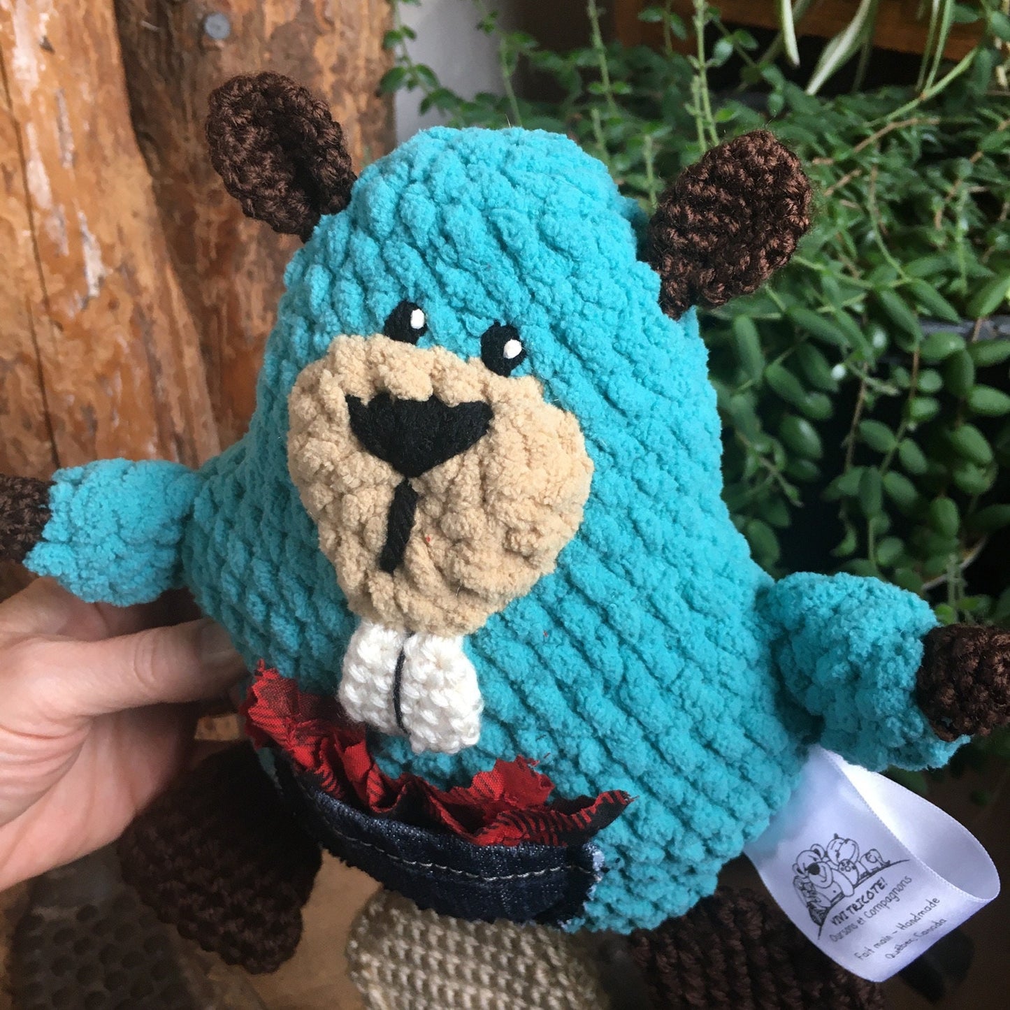 TIMÉO THE BABY BEAVER turquoise, beige and chocolate.  Tooth fairy friend, plush amigurumi stuffed animal from the boreal forest