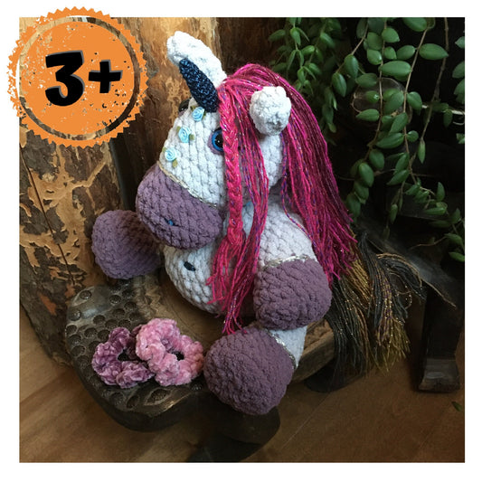 TESSA, LA LICORNE BLING-BLING À COIFFER aux couleurs scintillantes gris et mauve, cadeau unique très girly, Peut être personnalisée en TOUTOU DE NAISSANCE